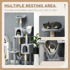 PawHut Tall Cat Tree for Indoor Cats, 70" Multi-Level Cat Tower with Hammock, Cat Bed, Cat Condo with Sisal Scratching Posts, Bluish Grey - Image 4