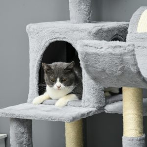 PawHut Tall Cat Tree for Indoor Cats, 70" Multi-Level Cat Tower with Hammock, Cat Bed, Cat Condo with Sisal Scratching Posts, Bluish Grey - Image 7