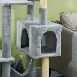 PawHut Tall Cat Tree for Indoor Cats, 70" Multi-Level Cat Tower with Hammock, Cat Bed, Cat Condo with Sisal Scratching Posts, Bluish Grey - Image 9