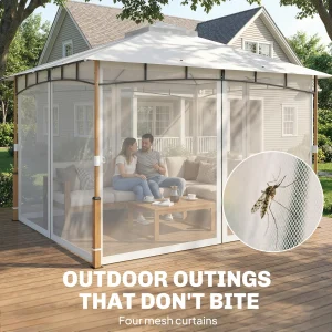 Outsunny 10' x 12' Patio Gazebo, UPF50+ Double Roof Outdoor Gazebo Canopy Shelter with Netting for Backyard, Patio, Cream White - Image 6