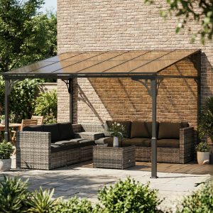 Outsunny 11' x 10' Outdoor Pergola, Wall Mounted Hardtop Lean-to Gazebo with Polycarbonate Roof and Metal-Aluminium Frame - Image 2