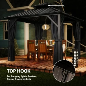 Outsunny 10' x 10' Hardtop Gazebo Canopy with Double Galvanized Steel Roof, Aluminium Frame Permanent Outdoor Gazebo, Dark Grey - Image 10