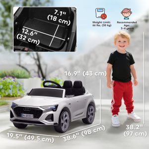 Qaba 12V Battery Powered Kids Electric Car, Audi Q8 etron Sportback Licensed Ride on Car w/ Remote Control, White - Image 13