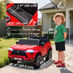 Qaba 12V Ride On Car, Licensed Lexus GX550, 2-Seater Kids Electric Vehicle with Remote Control and Suspension System, Red - Image 13