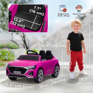 Qaba 12V Ride-On Car with Remote Control, Battery Powered Audi Q8 etron Sportback Licensed, for Kids 3-4 years old, Pink - Image 3