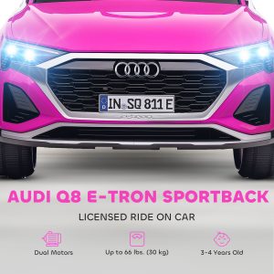 Qaba 12V Ride-On Car with Remote Control, Battery Powered Audi Q8 etron Sportback Licensed, for Kids 3-4 years old, Pink - Image 4