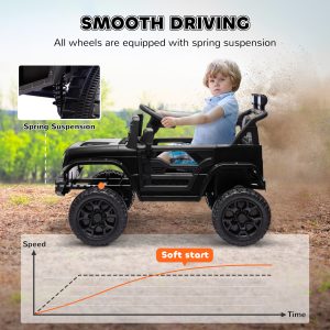 Qaba 12V Ride on Truck, Electric Car for Kids with Remote Control, Suspension, 3 Speeds, USB Music Headlights, Black - Image 5