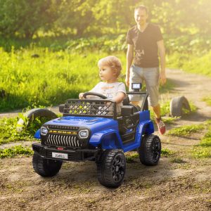 Qaba 12V Ride on Truck, Electric Car for Kids with Remote Control, Suspension, 3 Speeds, USB Music Headlights, Dark Blue - Image 1