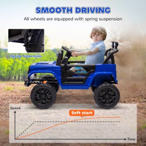 Qaba 12V Ride on Truck, Electric Car for Kids with Remote Control, Suspension, 3 Speeds, USB Music Headlights, Dark Blue - Image 5