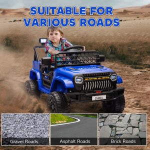 Qaba 12V Ride on Truck, Electric Car for Kids with Remote Control, Suspension, 3 Speeds, USB Music Headlights, Dark Blue - Image 6