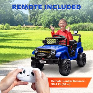 Qaba 12V Ride on Truck, Electric Car for Kids with Remote Control, Suspension, 3 Speeds, USB Music Headlights, Dark Blue - Image 7