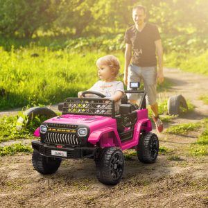 Qaba 12V Ride on Truck, Electric Car for Kids with Remote Control, Suspension, 3 Speeds, USB Music Headlights, Pink - Image 1