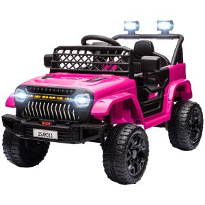 Qaba 12V Ride on Truck, Electric Car for Kids with Remote Control, Suspension, 3 Speeds, USB Music Headlights, Pink - Image 2