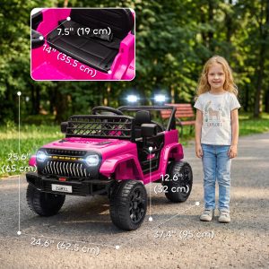 Qaba 12V Ride on Truck, Electric Car for Kids with Remote Control, Suspension, 3 Speeds, USB Music Headlights, Pink - Image 20