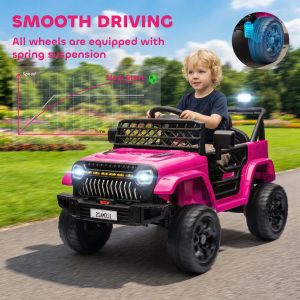 Qaba 12V Ride on Truck, Electric Car for Kids with Remote Control, Suspension, 3 Speeds, USB Music Headlights, Pink - Image 22