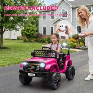 Qaba 12V Ride on Truck, Electric Car for Kids with Remote Control, Suspension, 3 Speeds, USB Music Headlights, Pink - Image 24