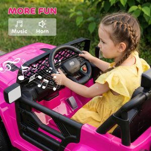 Qaba 12V Ride on Truck, Electric Car for Kids with Remote Control, Suspension, 3 Speeds, USB Music Headlights, Pink - Image 26
