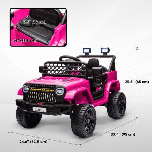 Qaba 12V Ride on Truck, Electric Car for Kids with Remote Control, Suspension, 3 Speeds, USB Music Headlights, Pink - Image 3