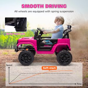 Qaba 12V Ride on Truck, Electric Car for Kids with Remote Control, Suspension, 3 Speeds, USB Music Headlights, Pink - Image 5