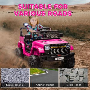 Qaba 12V Ride on Truck, Electric Car for Kids with Remote Control, Suspension, 3 Speeds, USB Music Headlights, Pink - Image 6
