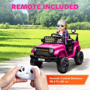 Qaba 12V Ride on Truck, Electric Car for Kids with Remote Control, Suspension, 3 Speeds, USB Music Headlights, Pink - Image 7