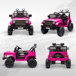 Qaba 12V Ride on Truck, Electric Car for Kids with Remote Control, Suspension, 3 Speeds, USB Music Headlights, Pink - Image 10