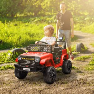 Qaba 12V Ride on Truck, Electric Car for Kids with Remote Control, Suspension, 3 Speeds, USB Music Headlights, Red - Image 1