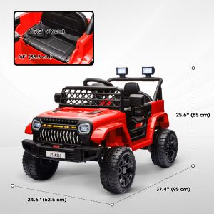Qaba 12V Ride on Truck, Electric Car for Kids with Remote Control, Suspension, 3 Speeds, USB Music Headlights, Red - Image 3