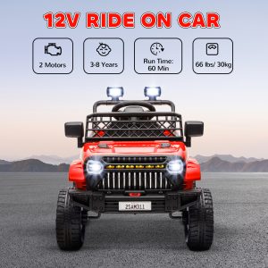 Qaba 12V Ride on Truck, Electric Car for Kids with Remote Control, Suspension, 3 Speeds, USB Music Headlights, Red - Image 4
