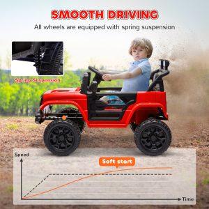 Qaba 12V Ride on Truck, Electric Car for Kids with Remote Control, Suspension, 3 Speeds, USB Music Headlights, Red - Image 5