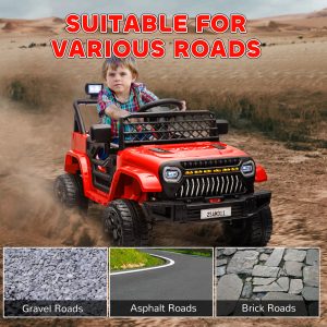 Qaba 12V Ride on Truck, Electric Car for Kids with Remote Control, Suspension, 3 Speeds, USB Music Headlights, Red - Image 6