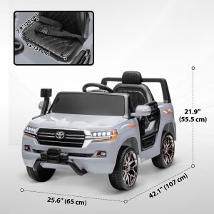 Qaba 12V Toyota LAND CRUISER Licensed Kids Car w/ Remote Control, Four Wheel Spring Suspension, Soft Start, LED Light, Grey - Image 13