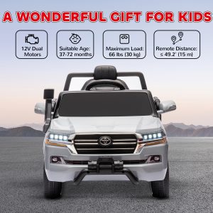 Qaba 12V Toyota LAND CRUISER Licensed Kids Car w/ Remote Control, Four Wheel Spring Suspension, Soft Start, LED Light, Grey - Image 19
