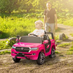 Qaba 12V Toyota LAND CRUISER Licensed Kids Car w Remote Control, Four Wheel Spring Suspension, Soft Start, LED Light, Pink - Image 1