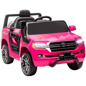Qaba 12V Toyota LAND CRUISER Licensed Kids Car w Remote Control, Four Wheel Spring Suspension, Soft Start, LED Light, Pink - Image 11