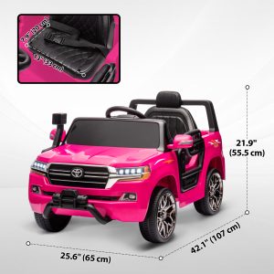 Qaba 12V Toyota LAND CRUISER Licensed Kids Car w Remote Control, Four Wheel Spring Suspension, Soft Start, LED Light, Pink - Image 3