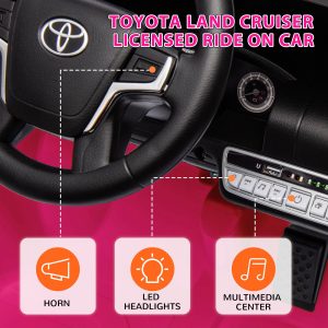 Qaba 12V Toyota LAND CRUISER Licensed Kids Car w Remote Control, Four Wheel Spring Suspension, Soft Start, LED Light, Pink - Image 4