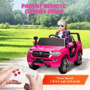 Qaba 12V Toyota LAND CRUISER Licensed Kids Car w Remote Control, Four Wheel Spring Suspension, Soft Start, LED Light, Pink - Image 5