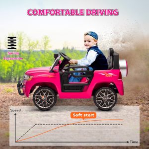 Qaba 12V Toyota LAND CRUISER Licensed Kids Car w Remote Control, Four Wheel Spring Suspension, Soft Start, LED Light, Pink - Image 6