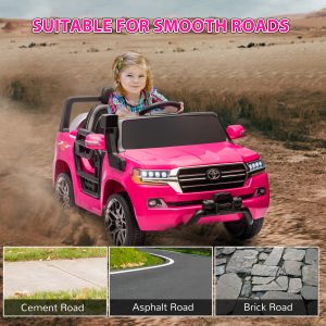 Qaba 12V Toyota LAND CRUISER Licensed Kids Car w Remote Control, Four Wheel Spring Suspension, Soft Start, LED Light, Pink - Image 7