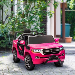 Qaba 12V Toyota LAND CRUISER Licensed Kids Car w Remote Control, Four Wheel Spring Suspension, Soft Start, LED Light, Pink - Image 8