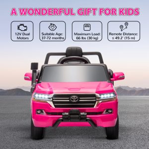 Qaba 12V Toyota LAND CRUISER Licensed Kids Car w Remote Control, Four Wheel Spring Suspension, Soft Start, LED Light, Pink - Image 9