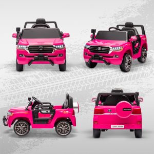 Qaba 12V Toyota LAND CRUISER Licensed Kids Car w Remote Control, Four Wheel Spring Suspension, Soft Start, LED Light, Pink - Image 10