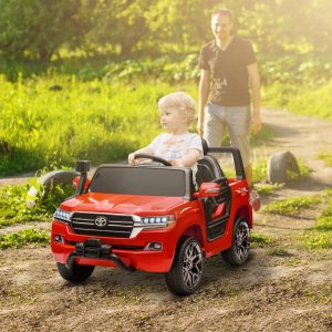 Qaba 12V Toyota LAND CRUISER Licensed Kids Car w/ Remote Control, Four Wheel Spring Suspension, Soft Start, LED Light, Red - Image 1