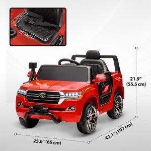 Qaba 12V Toyota LAND CRUISER Licensed Kids Car w/ Remote Control, Four Wheel Spring Suspension, Soft Start, LED Light, Red - Image 3