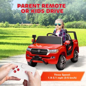 Qaba 12V Toyota LAND CRUISER Licensed Kids Car w/ Remote Control, Four Wheel Spring Suspension, Soft Start, LED Light, Red - Image 5