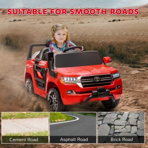 Qaba 12V Toyota LAND CRUISER Licensed Kids Car w/ Remote Control, Four Wheel Spring Suspension, Soft Start, LED Light, Red - Image 7