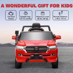 Qaba 12V Toyota LAND CRUISER Licensed Kids Car w/ Remote Control, Four Wheel Spring Suspension, Soft Start, LED Light, Red - Image 9
