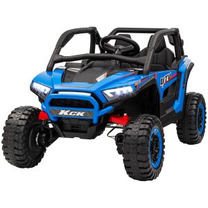 Qaba 2 Seater 24V 7AH Ride on Truck, Electric Car for Kids w/ Spring Suspension, Remote Lights, Horn, Music, Blue - Image 2