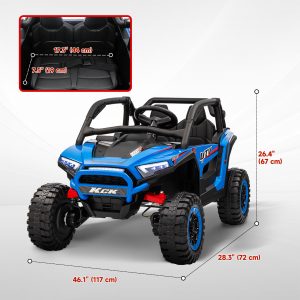 Qaba 2 Seater 24V 7AH Ride on Truck, Electric Car for Kids w/ Spring Suspension, Remote Lights, Horn, Music, Blue - Image 3